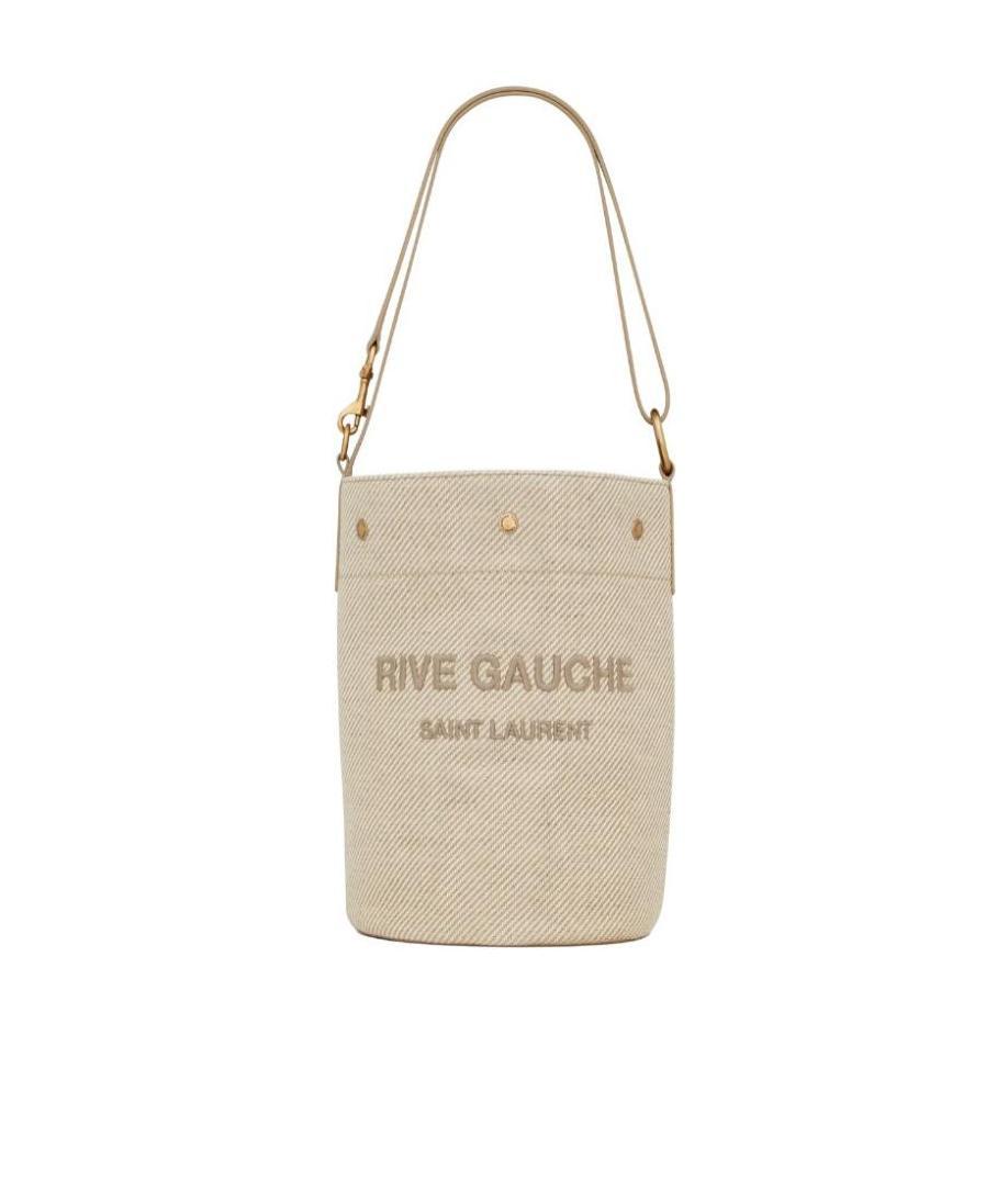Saint Laurent Logo-embroidered Bucket Tote Bag In Nude