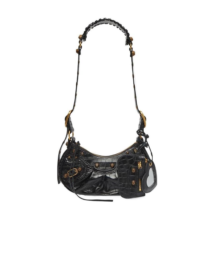Balenciaga Green Leather Shoulder Handbag With Magnetic Closure And Metal Details In Black