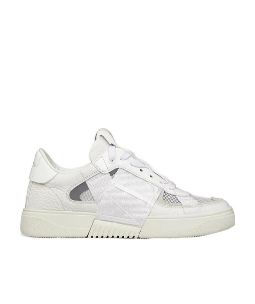Valentino Vl7n Low-top Sneaker In Calfskin And Mesh Fabric With Bands In White