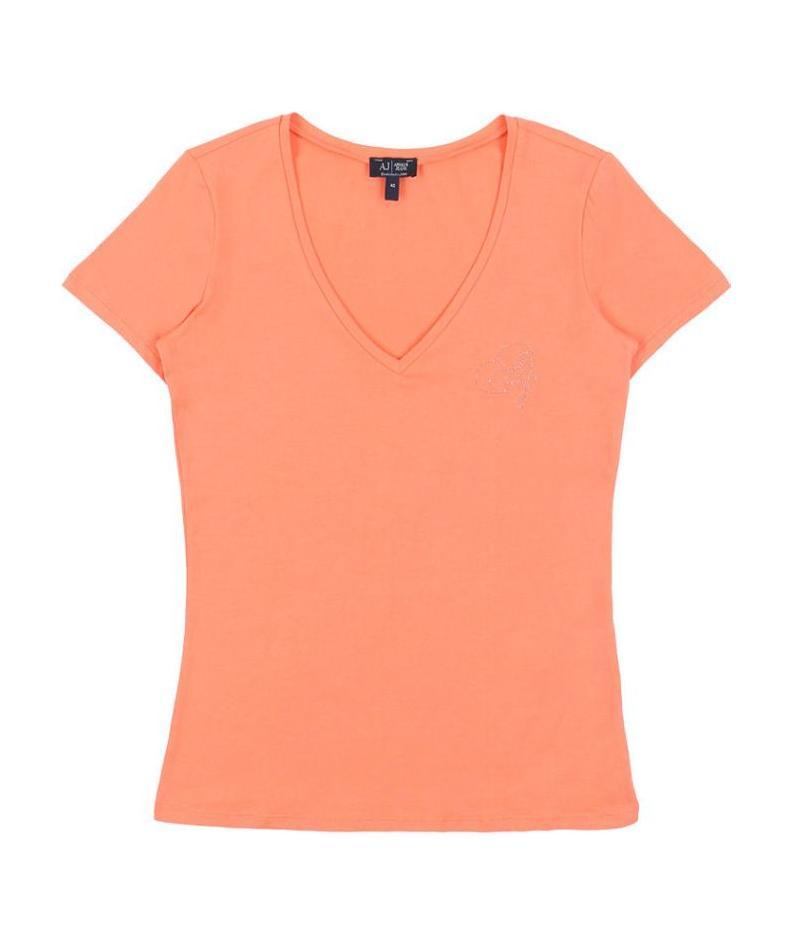 Armani Jeans V-collar Short-sleeved T-shirt In Pink