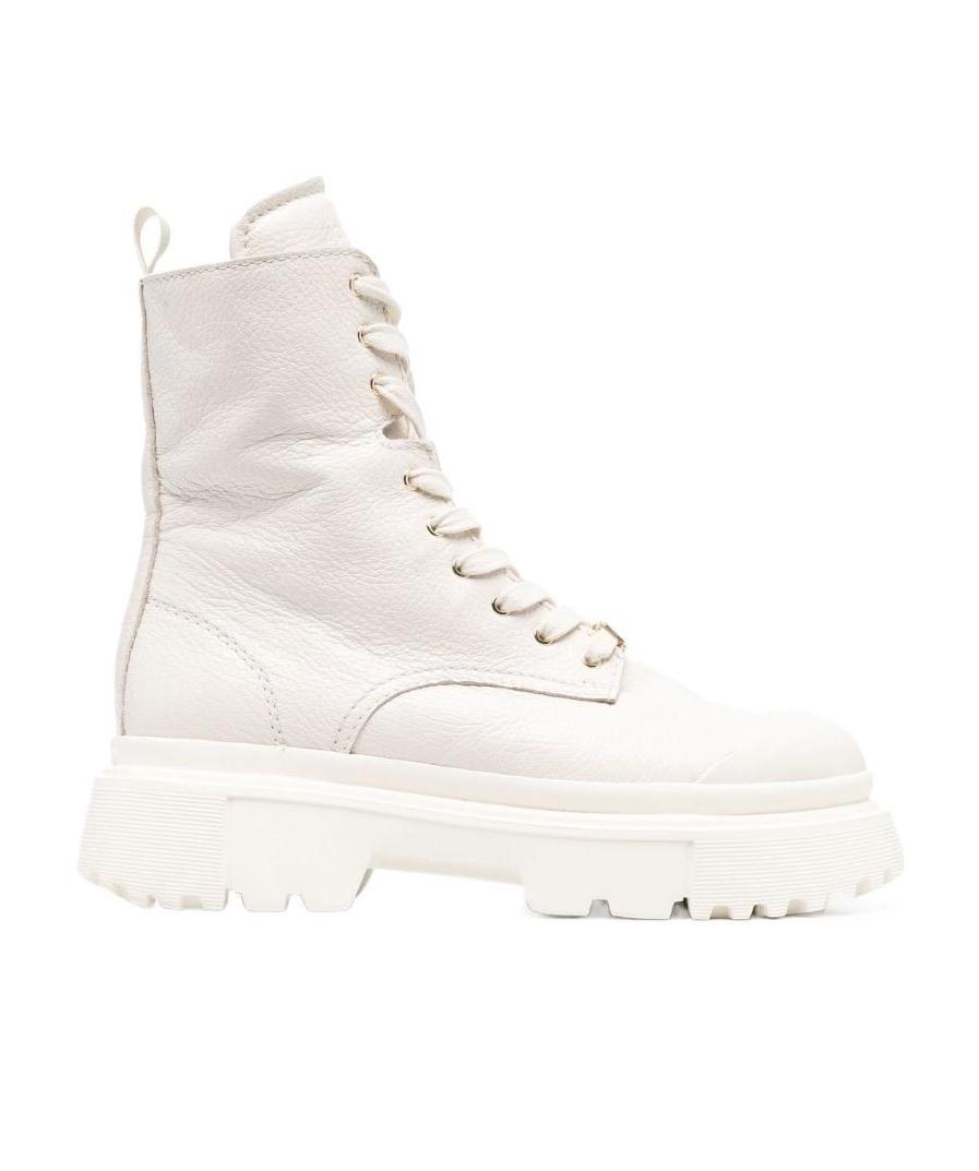 Hogan Crinkle-effect Lace Up Boots In White