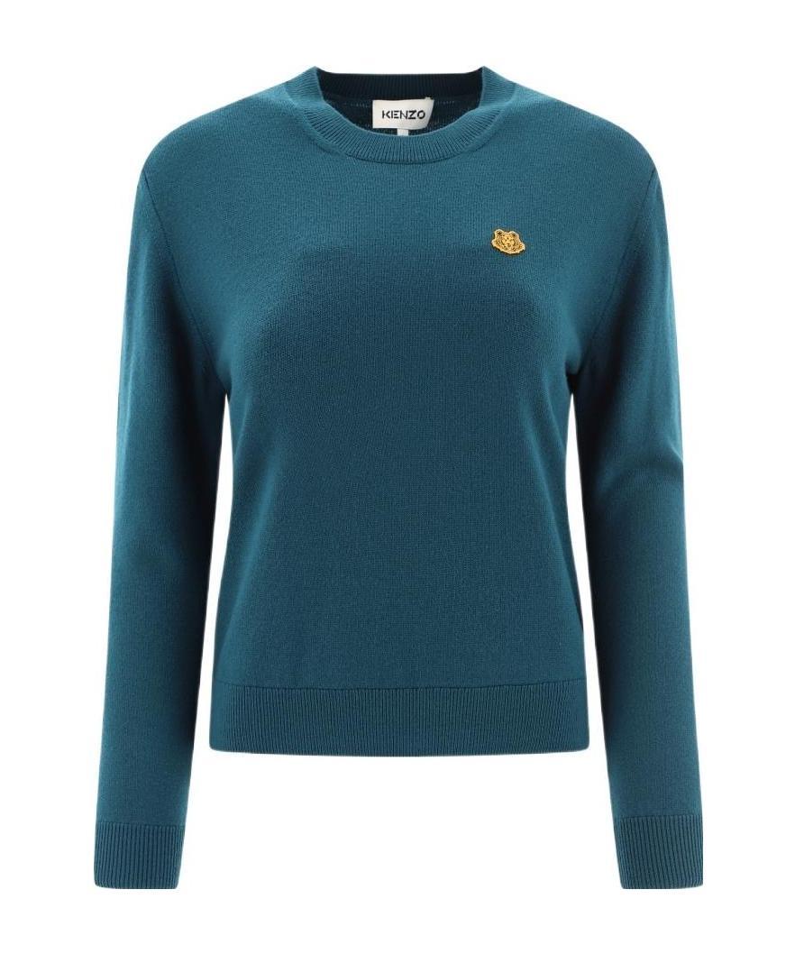 Kenzo Tiger Patch Wool Jumper In Blue