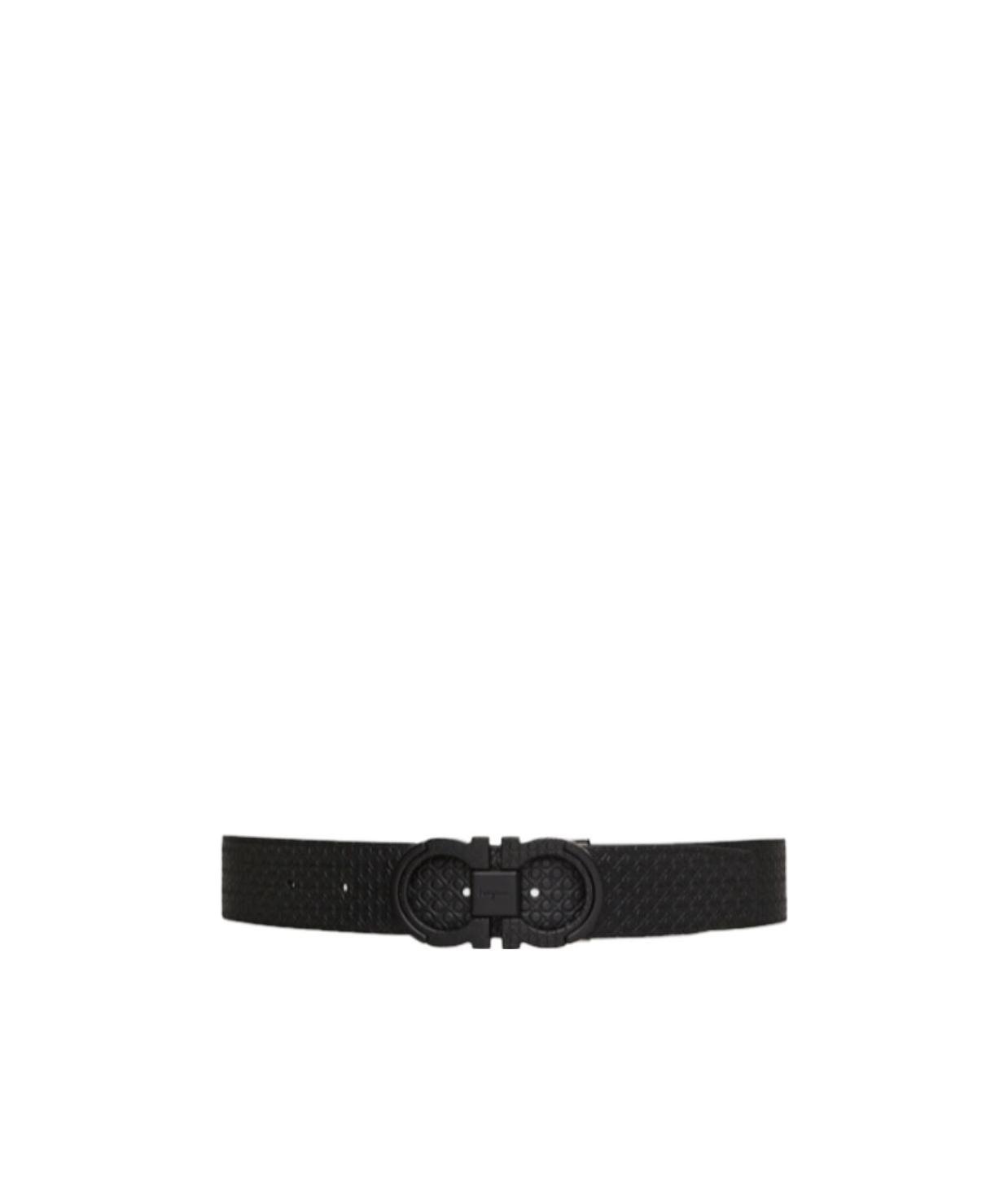 Ferragamo Black Reversible Belt With Gancini Buckle On The Front And All-over Gancini Motif In Black