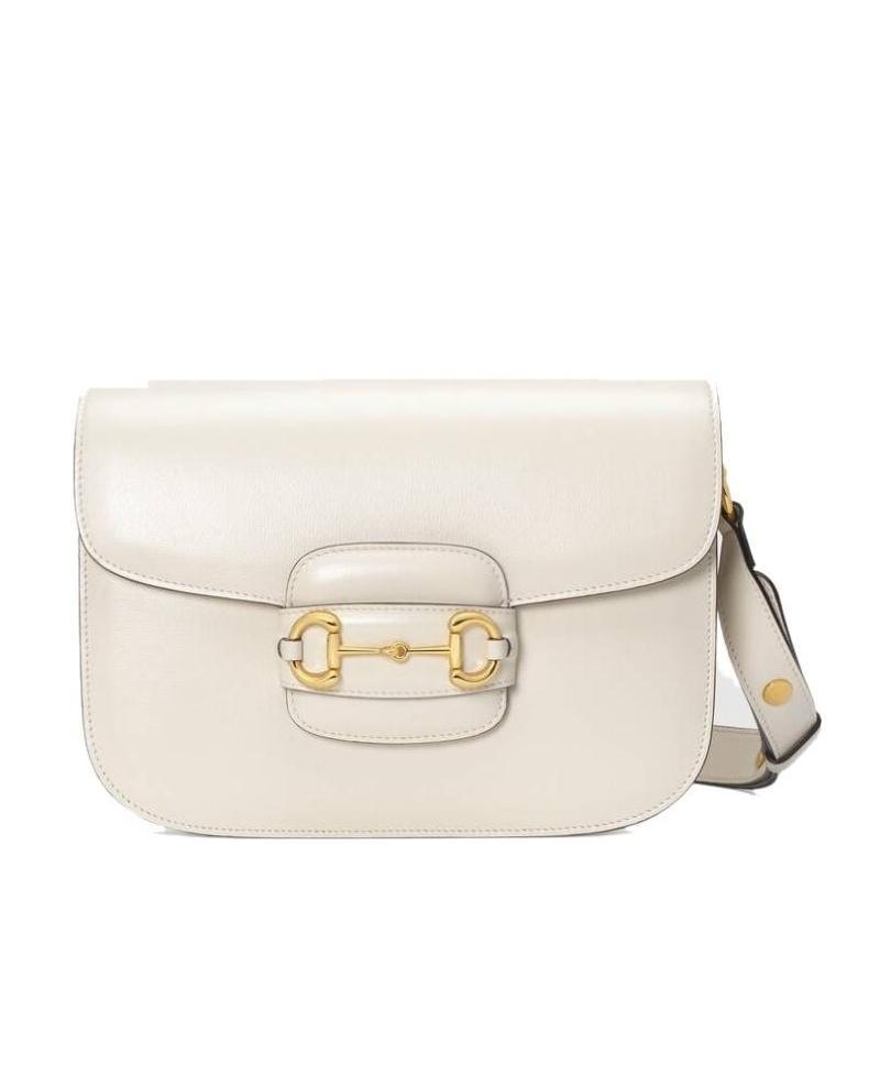 Gucci Horsebit 1955 Leather Shoulder Bag In White