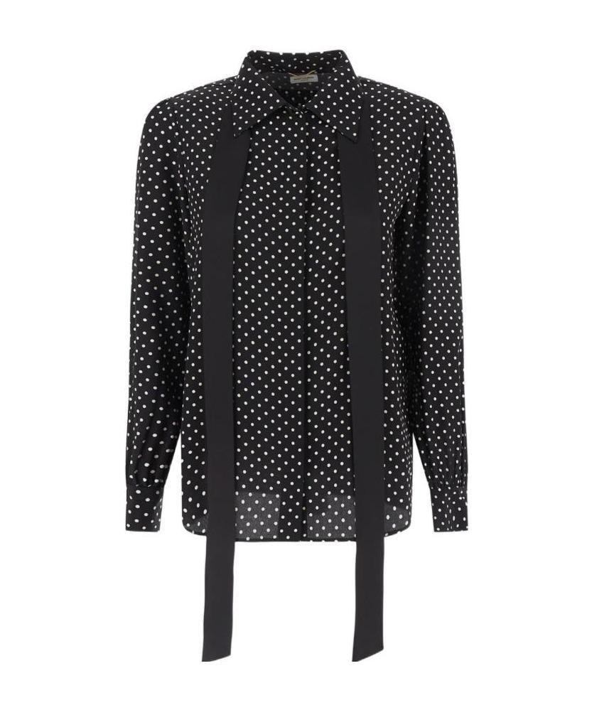 SAINT LAURENT POLKA DOT PUSSY-BOW BLOUSE 