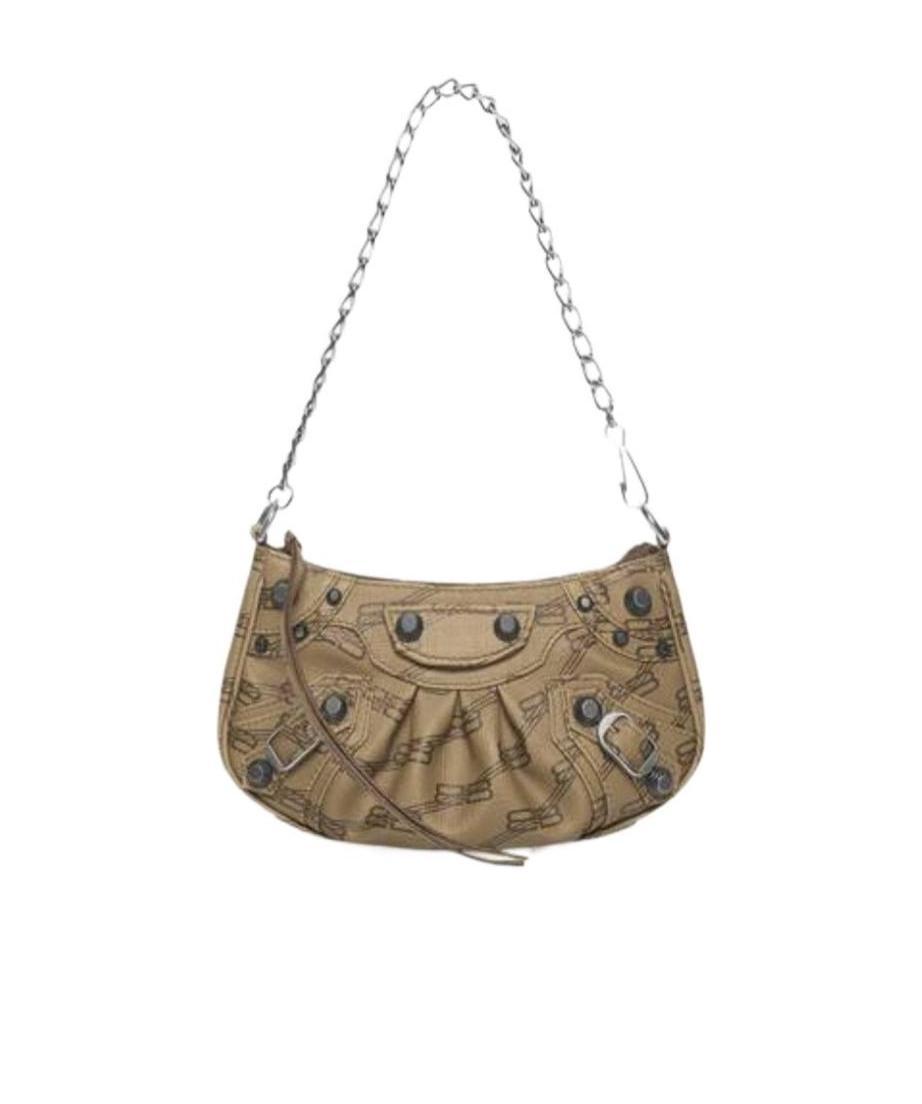 Balenciaga Green Leather Shoulder Handbag With Magnetic Closure And Metal Details In Brown