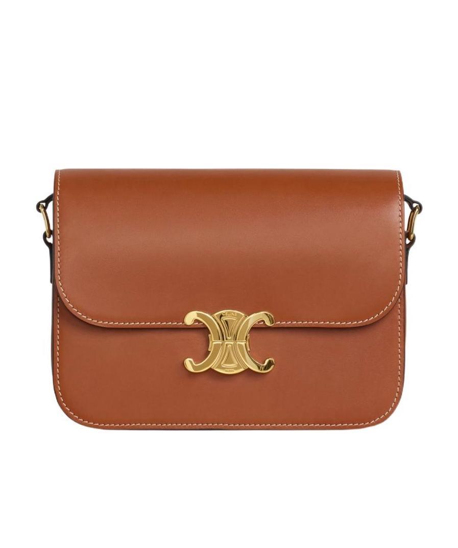 Celine Women Teen Triomphe Leather Shoulder Bag In Brown