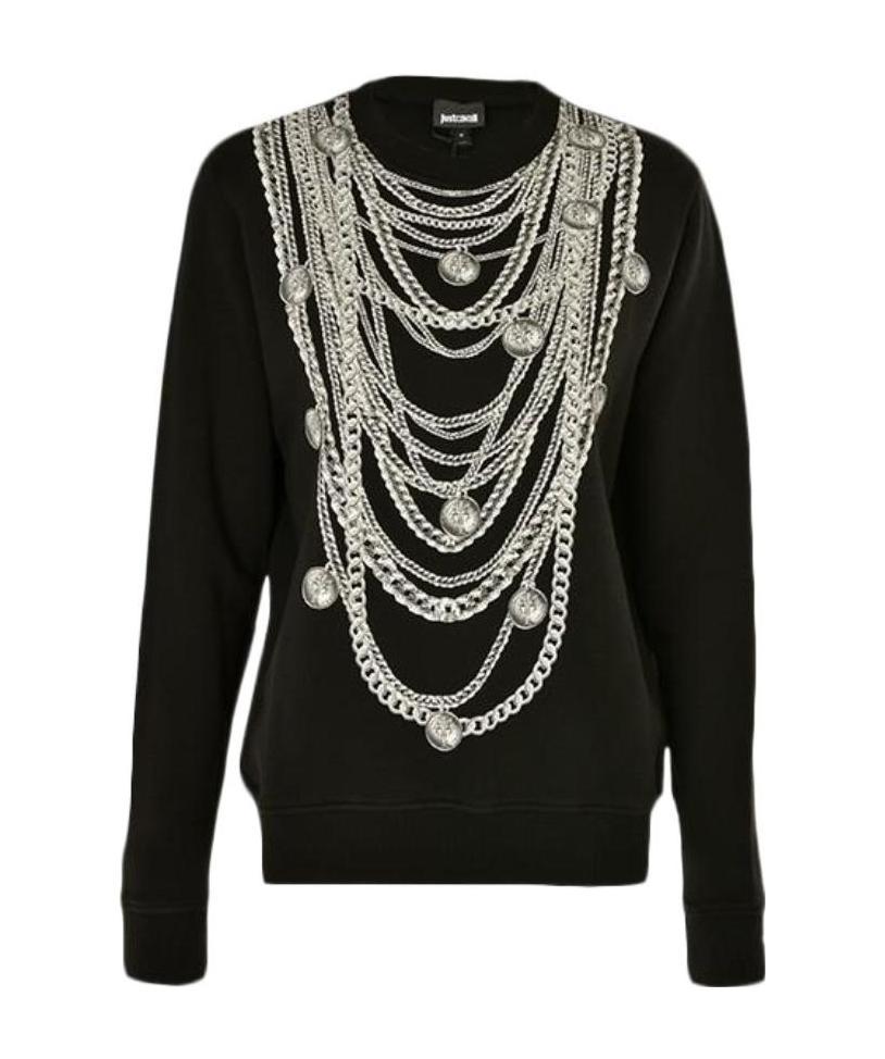 Just Cavalli Sequined Round-necked Sweater In Black