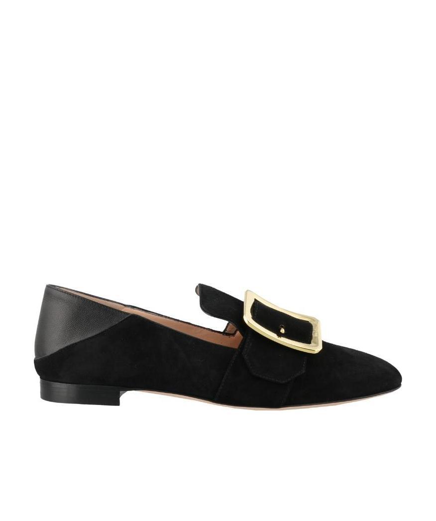 Bally Buckle Leather Loafers Round Toe In Black