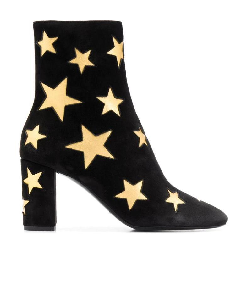 Saint Laurent Lou Star Print Ankle Boots In Black