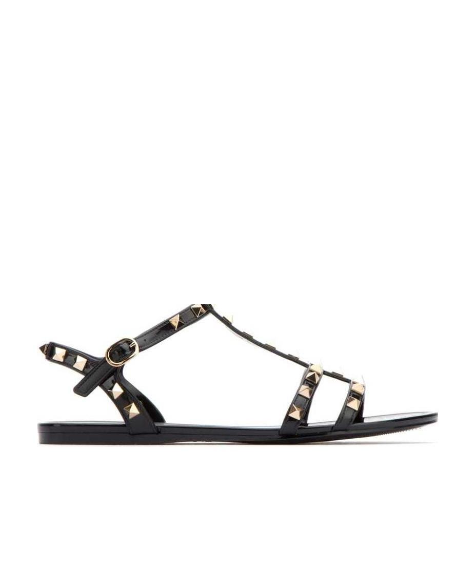 Valentino Rockstud Caged Rubber Sandal In Black