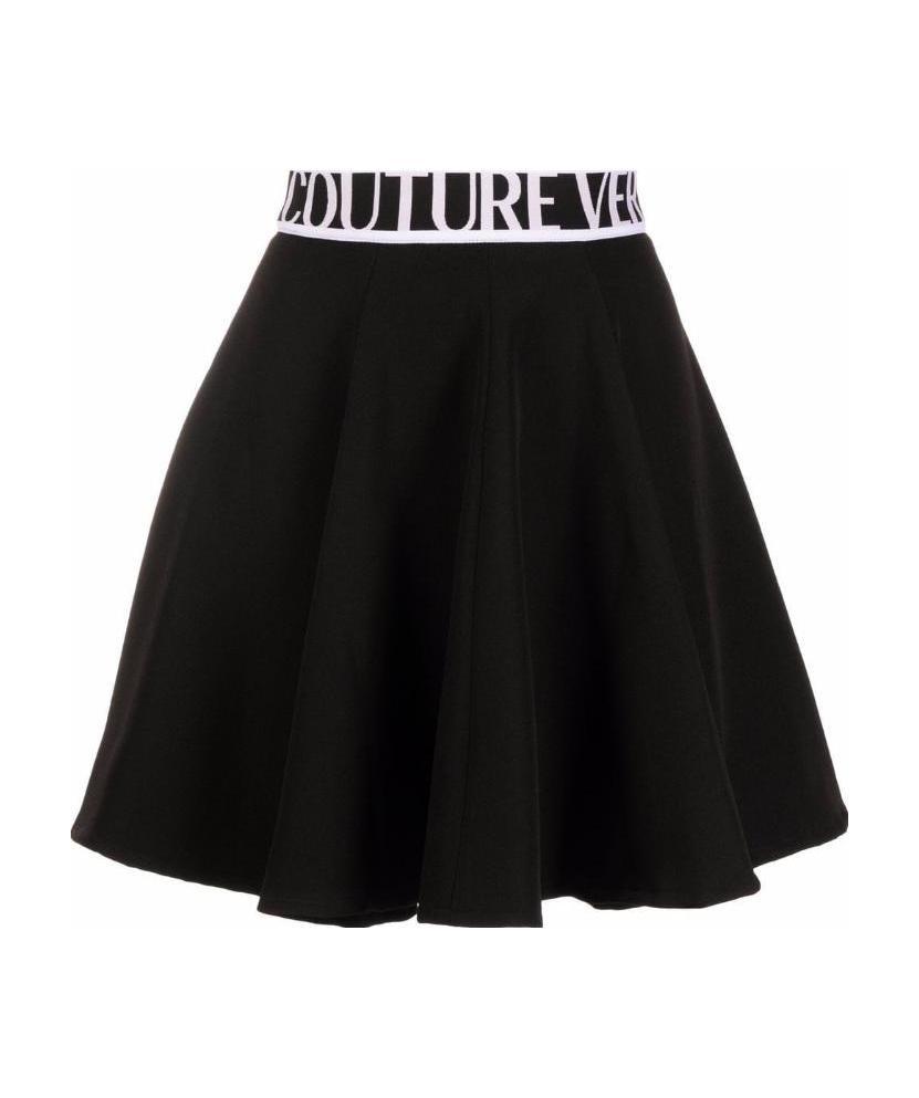 Shop Versace Jeans Logo-print Flared Miniskirt In Black