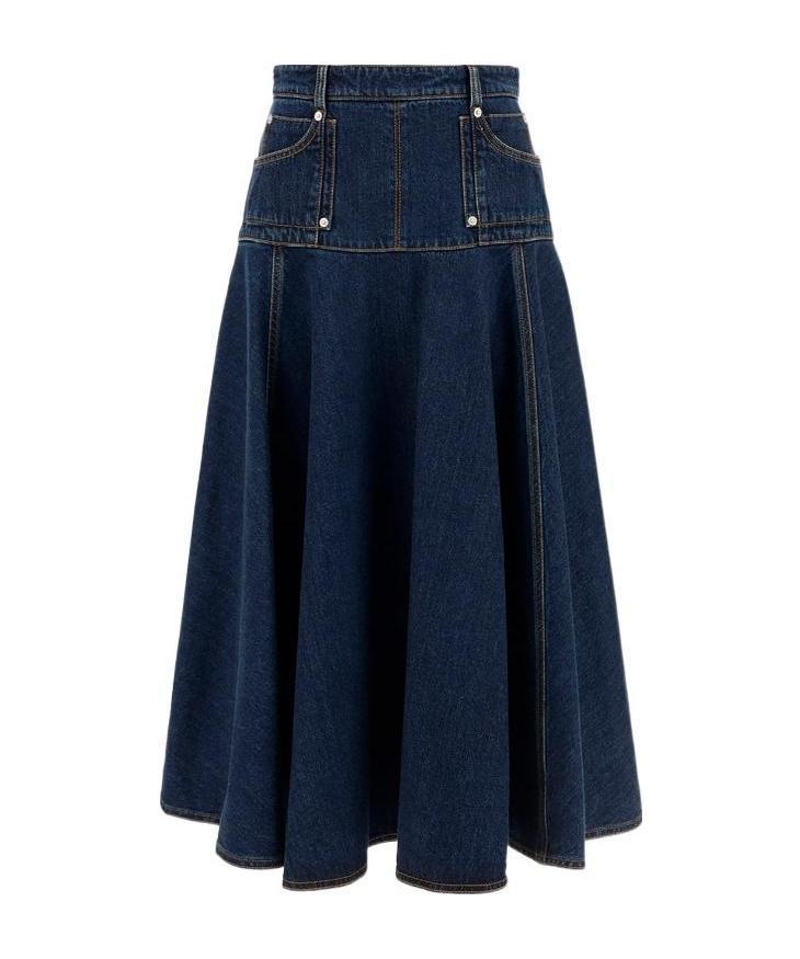Alexander Mcqueen Denim A-line Skirt In Blue
