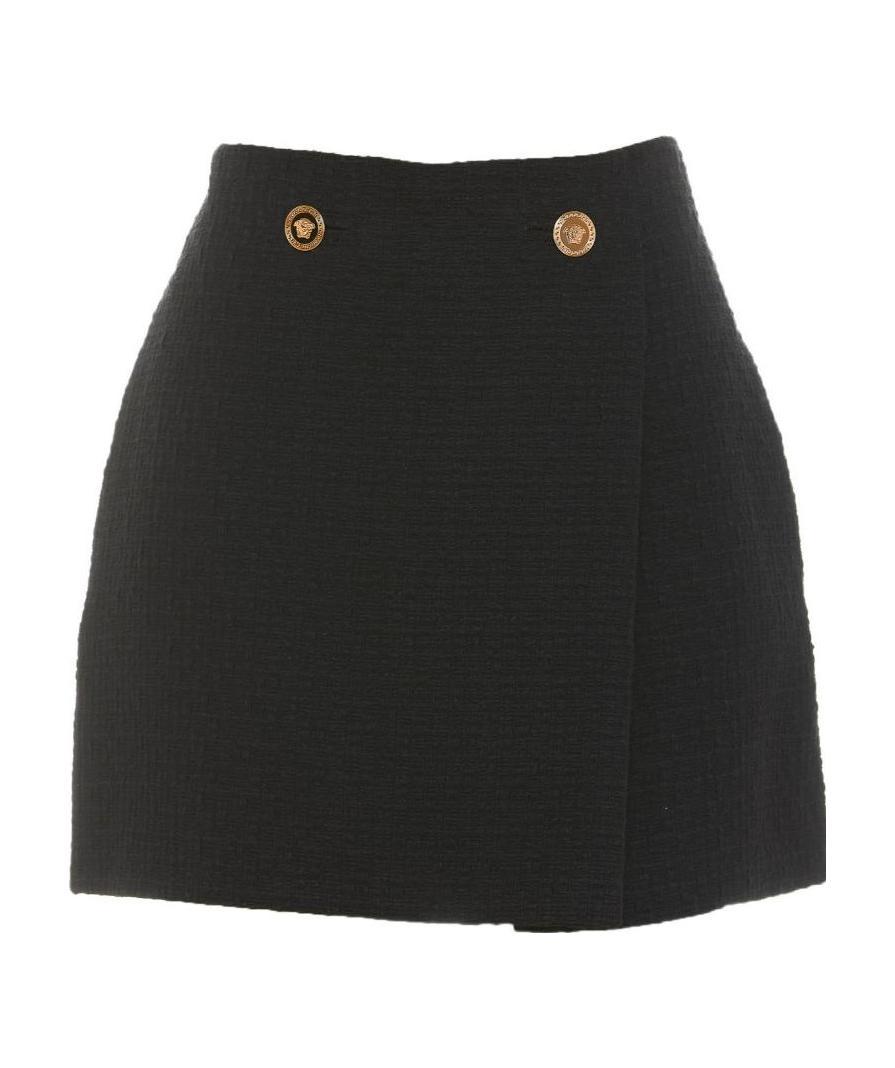 Versace Bouclé Wrap Miniskirt In Black