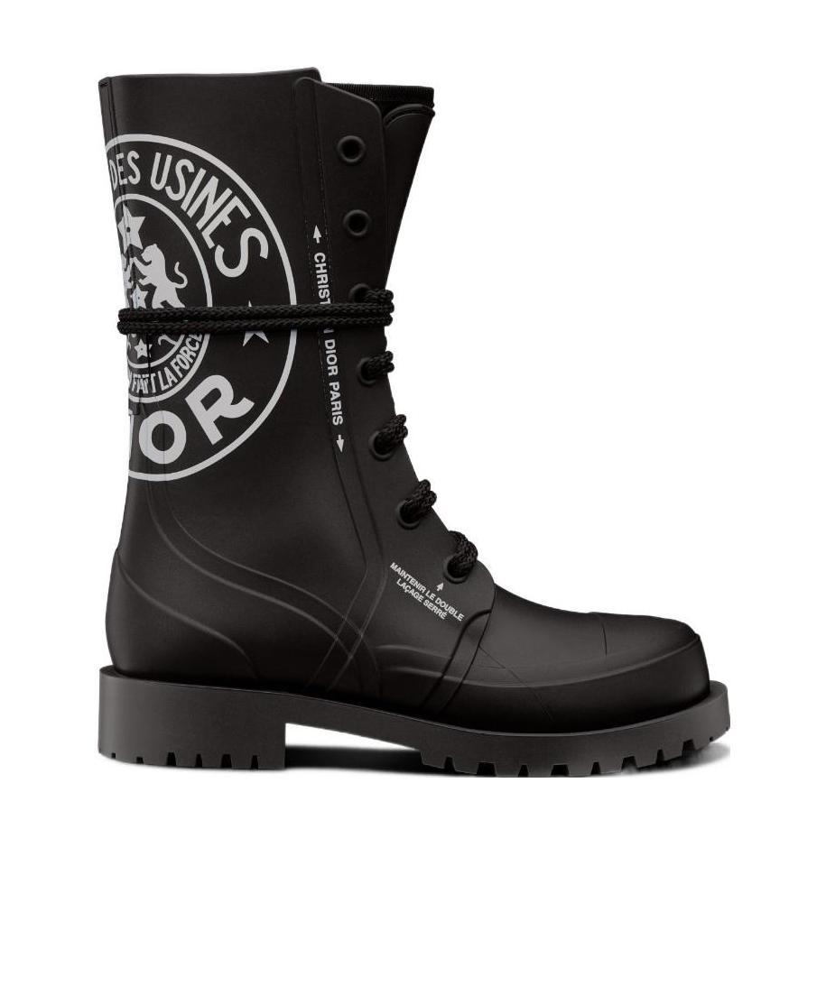 Dior Black Logo-printed Laced Short Boots In Black