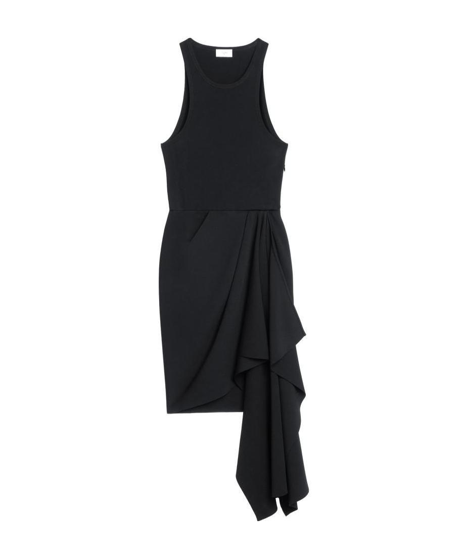Celine Viscose And Polyester Pleated Sleeveless Dress In Black