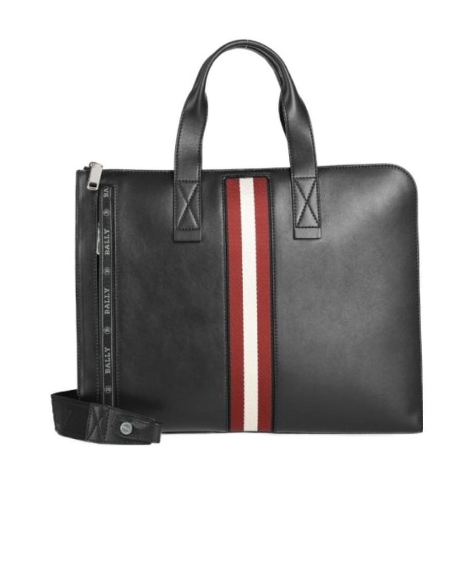 Bally Smooth Leather Document Case With Shoulder Strap In Black