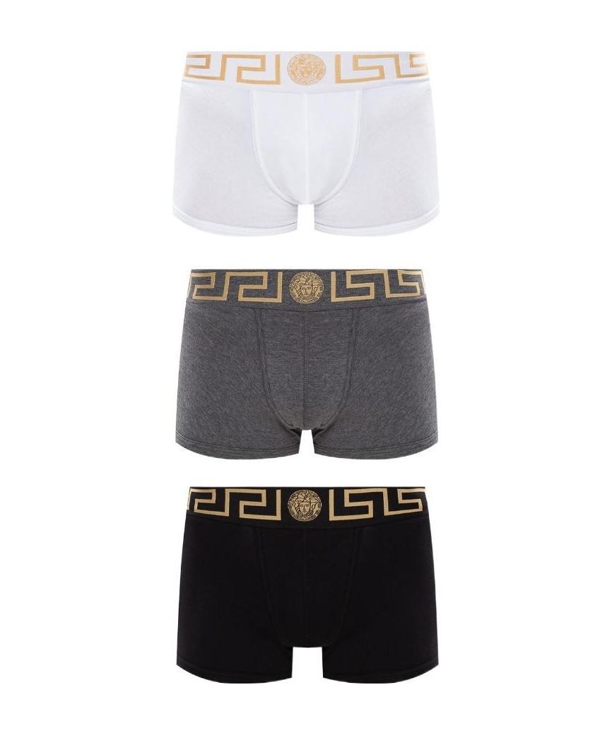 Versace Set Of Three Cotton Boxers In Black