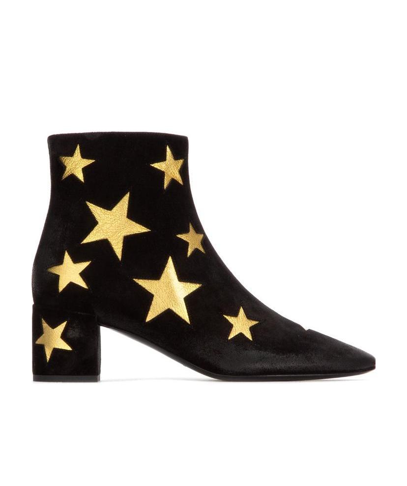 Saint Laurent Star Patch Ankle Boots In Black