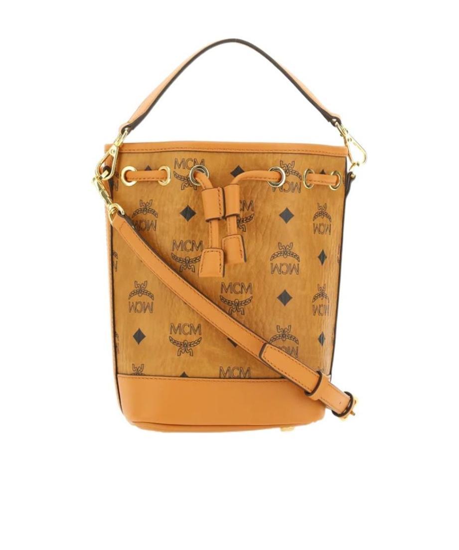 Mcm Allover Monogram Pattern Drawstring Bucket Bag In Brown