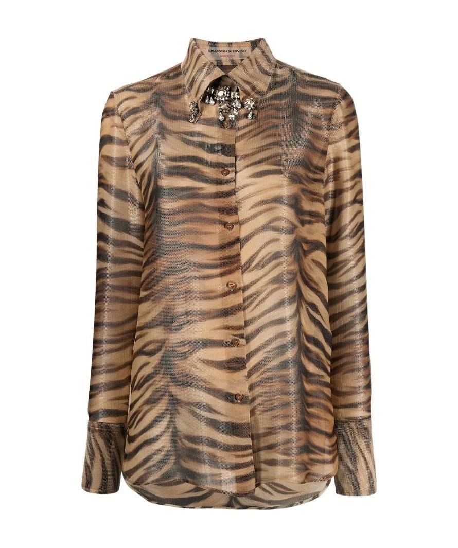 Ermanno Scervino Tiger Print Shirt In Brown
