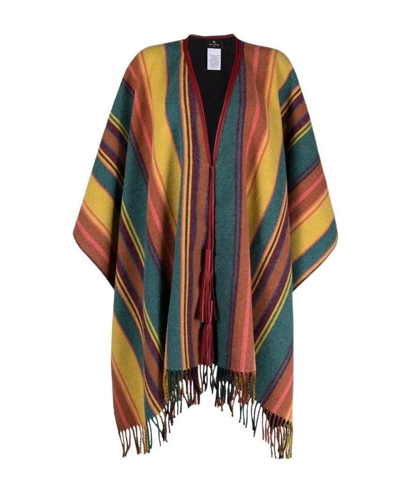 Etro Mantel Striped Wool Cloak In Multicolor