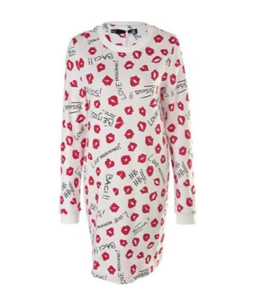 Moschino Logo Lipstick Pattern Dress In White