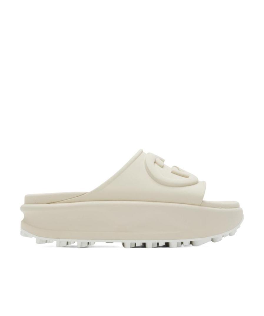 Gucci Logo-debossed Platform Slides In White