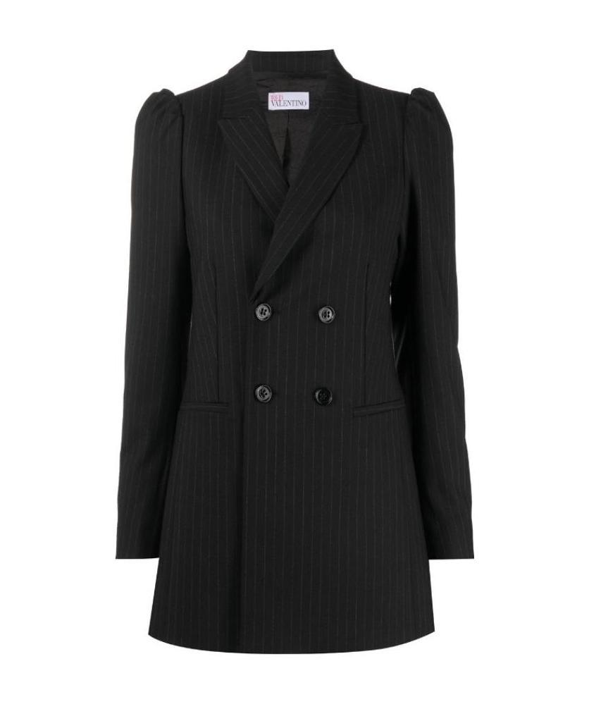 Red Valentino Striped Double-breasted Suit Jacket In Black