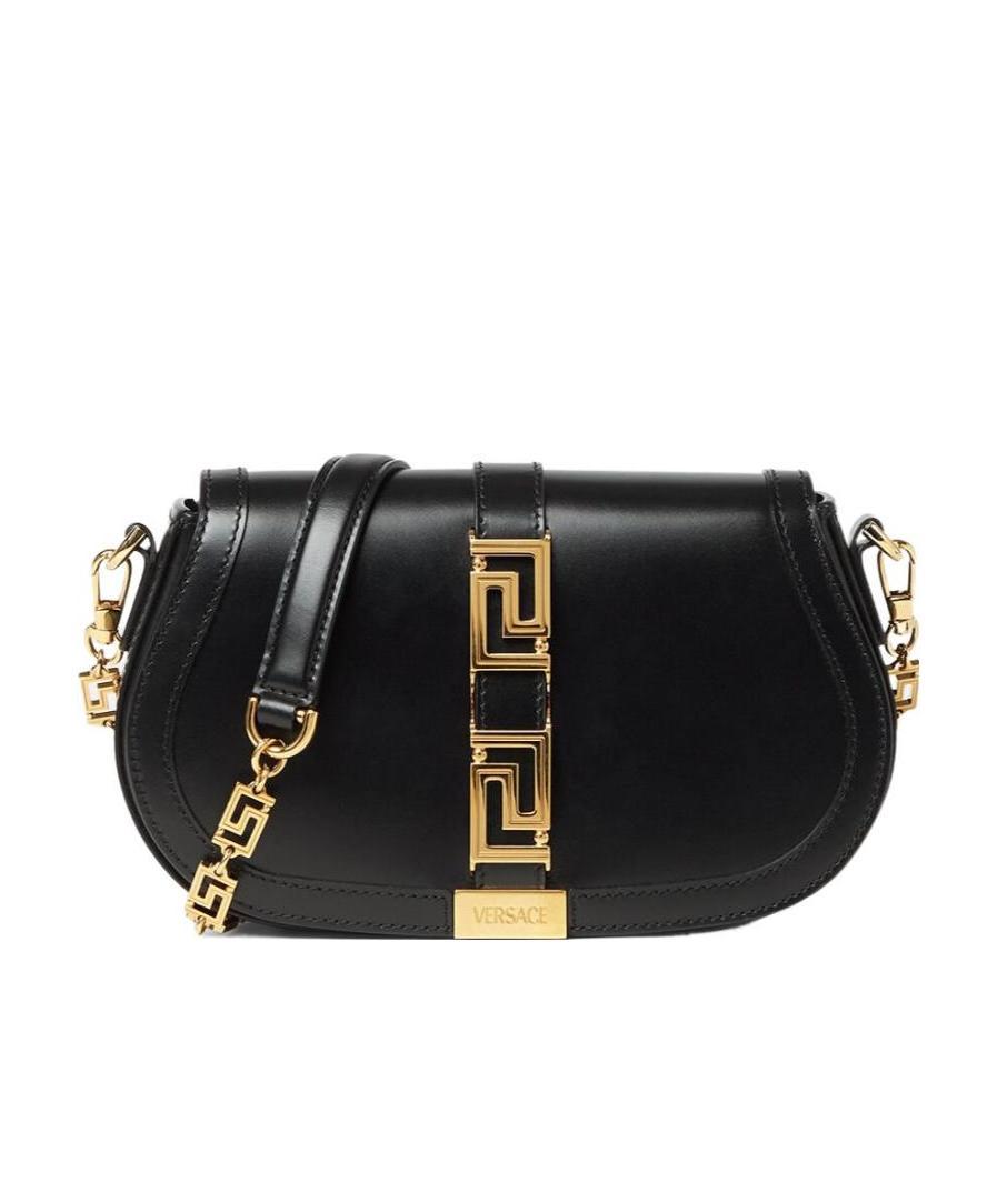 Versace Greca Goddess Leather Crossbody Bag In Black