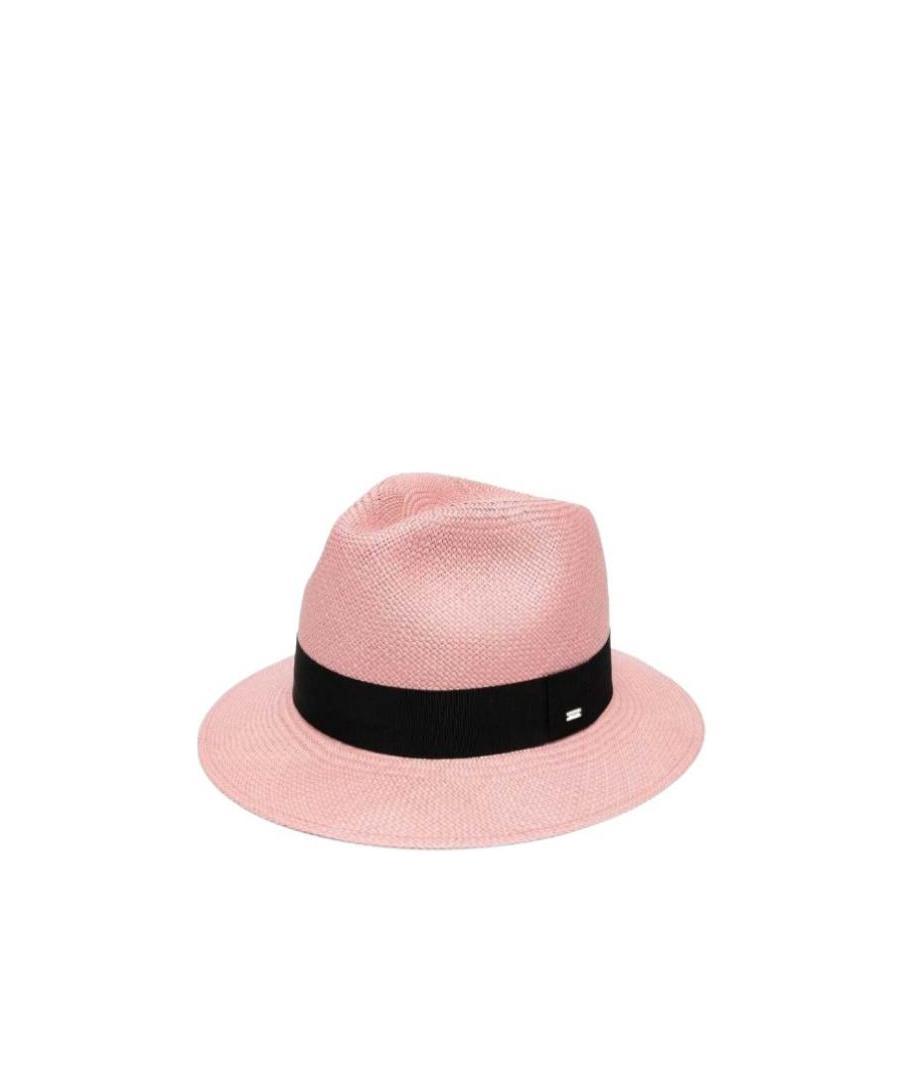 Saint Laurent Logo-patch Woven Fedora In Pink