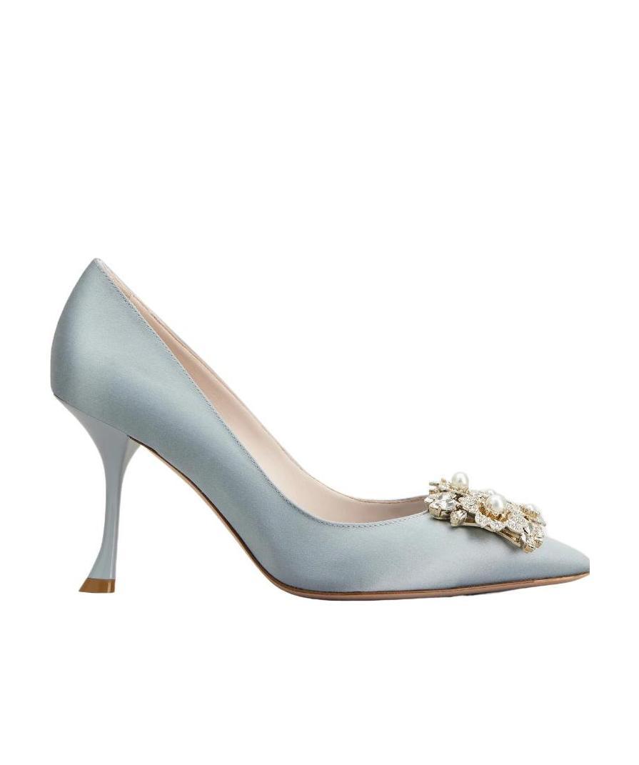 ROGER VIVIER RV BOUQUET STRASS PEARL BUCKLE PUMPS IN SATIN