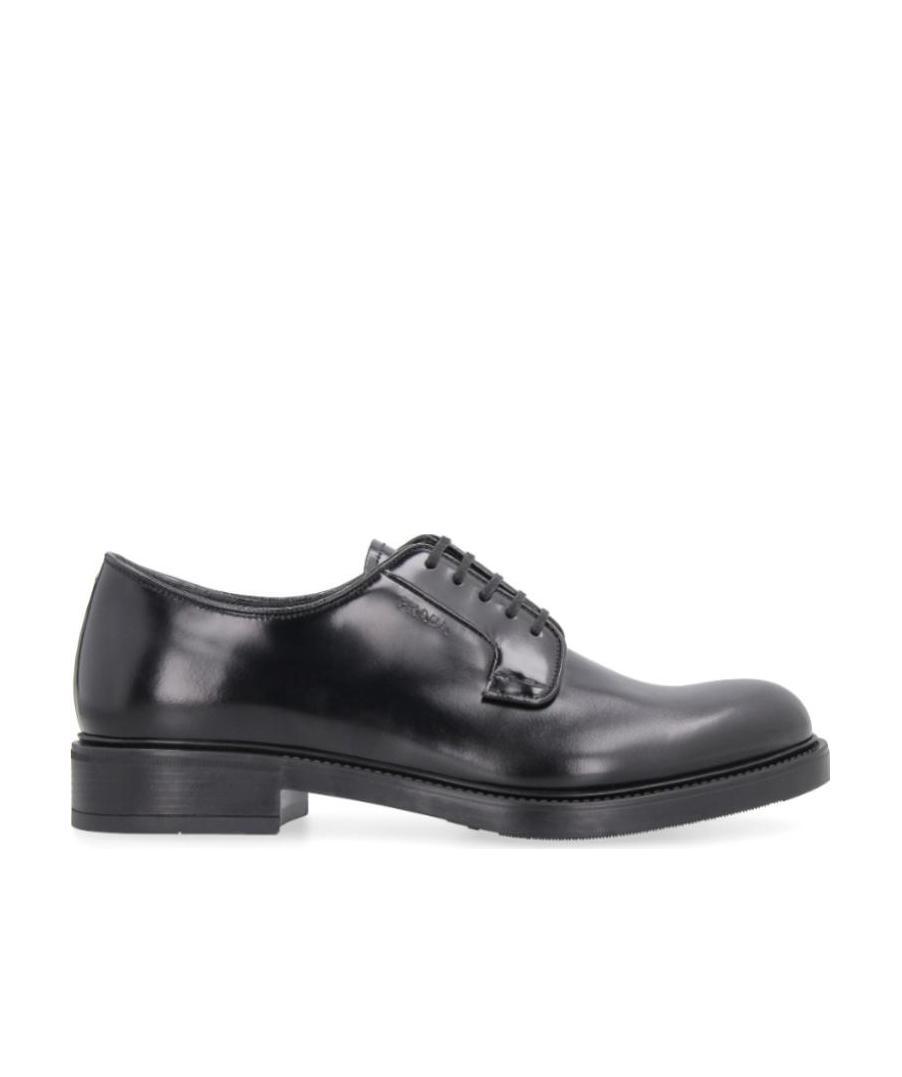 Prada Brushed-leather Derby Shoes In Black