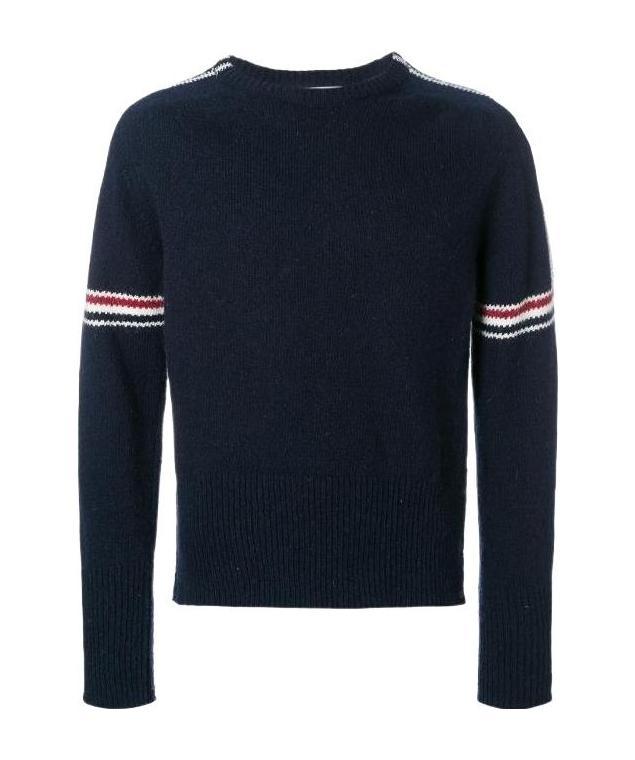 Thom Browne Rwb Intarsia Armband Tweed Pullover In Black