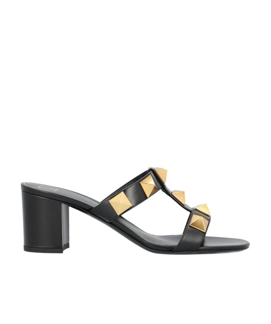 Valentino Roman Stud Caged Slide Sandals In Black