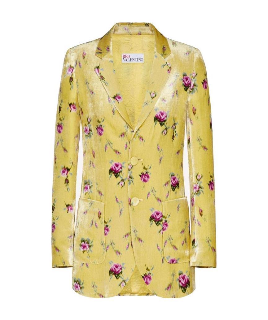 Red Valentino Rose Print Blazer In Yellow