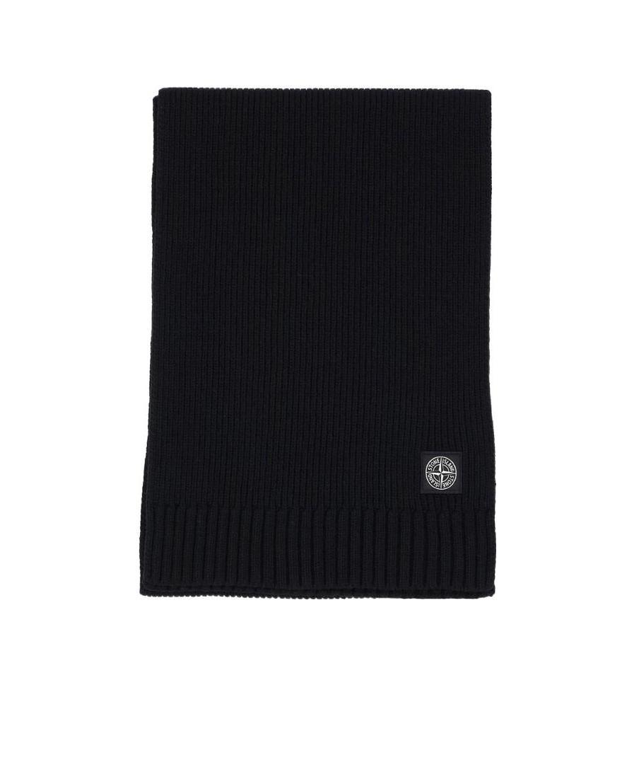 Stone Island Logo-patch Detail Knit Scarf In Black