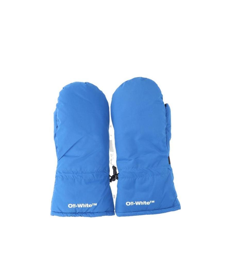Off-white Logo Print Padded Mittens In Blue
