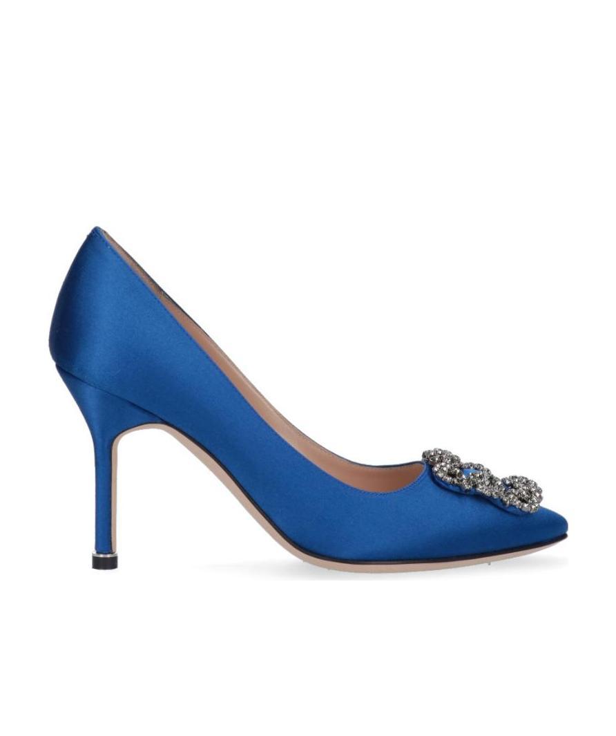 Manolo Blahnik Pointed-toe Mid-height Stiletto Pumps With Decorative Embellishment In Blue
