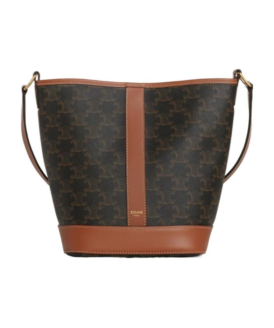 Celine Triomphe Canvas Small Bucket Bag In Brown