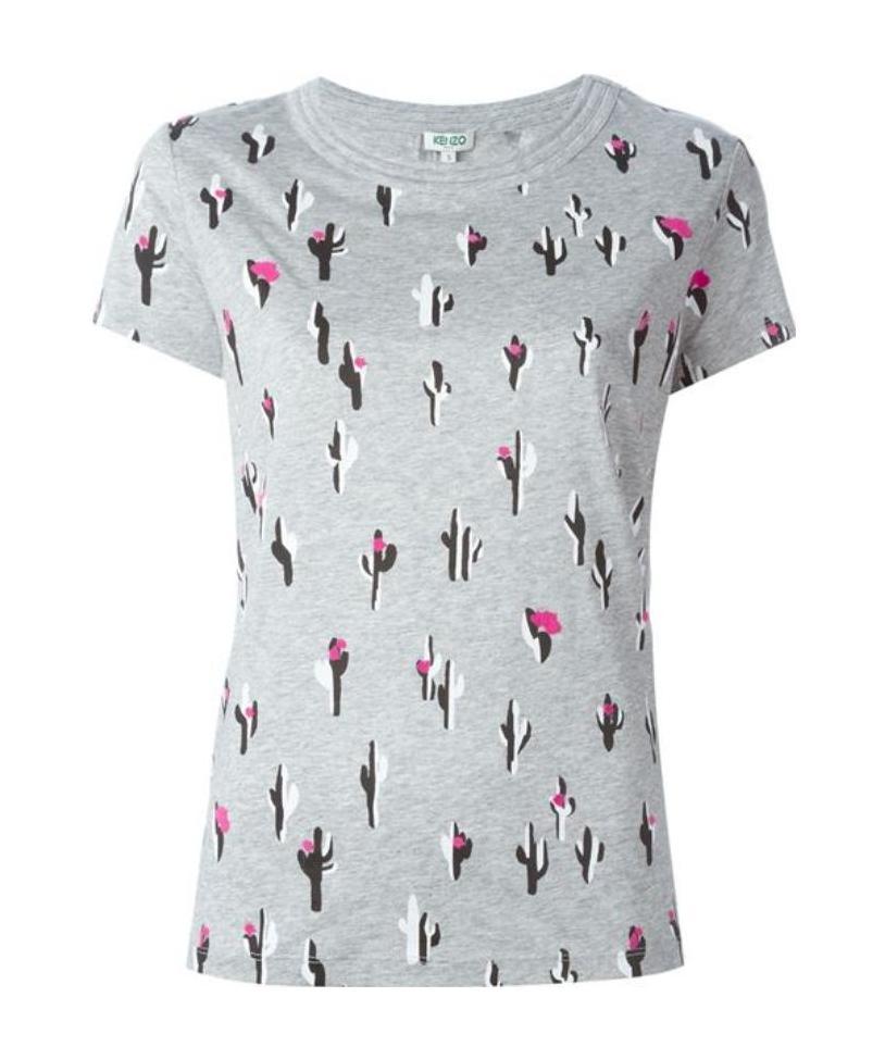Kenzo Cactus Printed Plain Knitted T-shirt In Gray