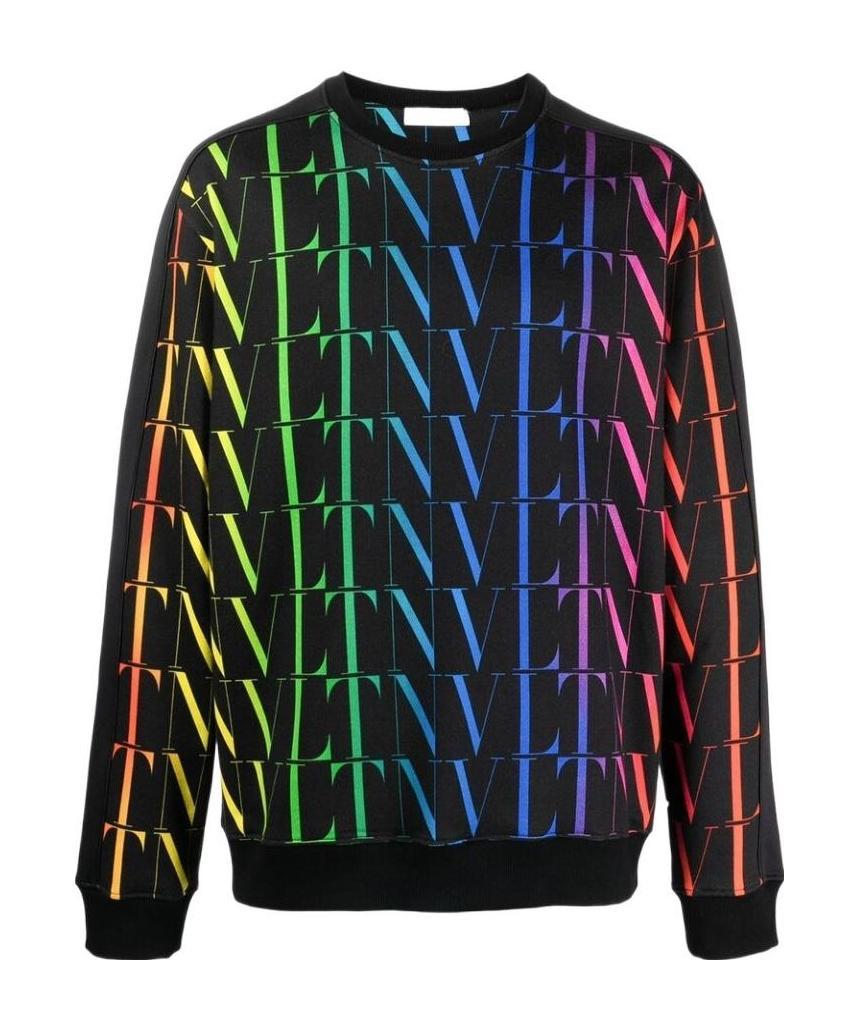 Valentino Vltn Rainbow Crew-neck Sweatshirt In Black