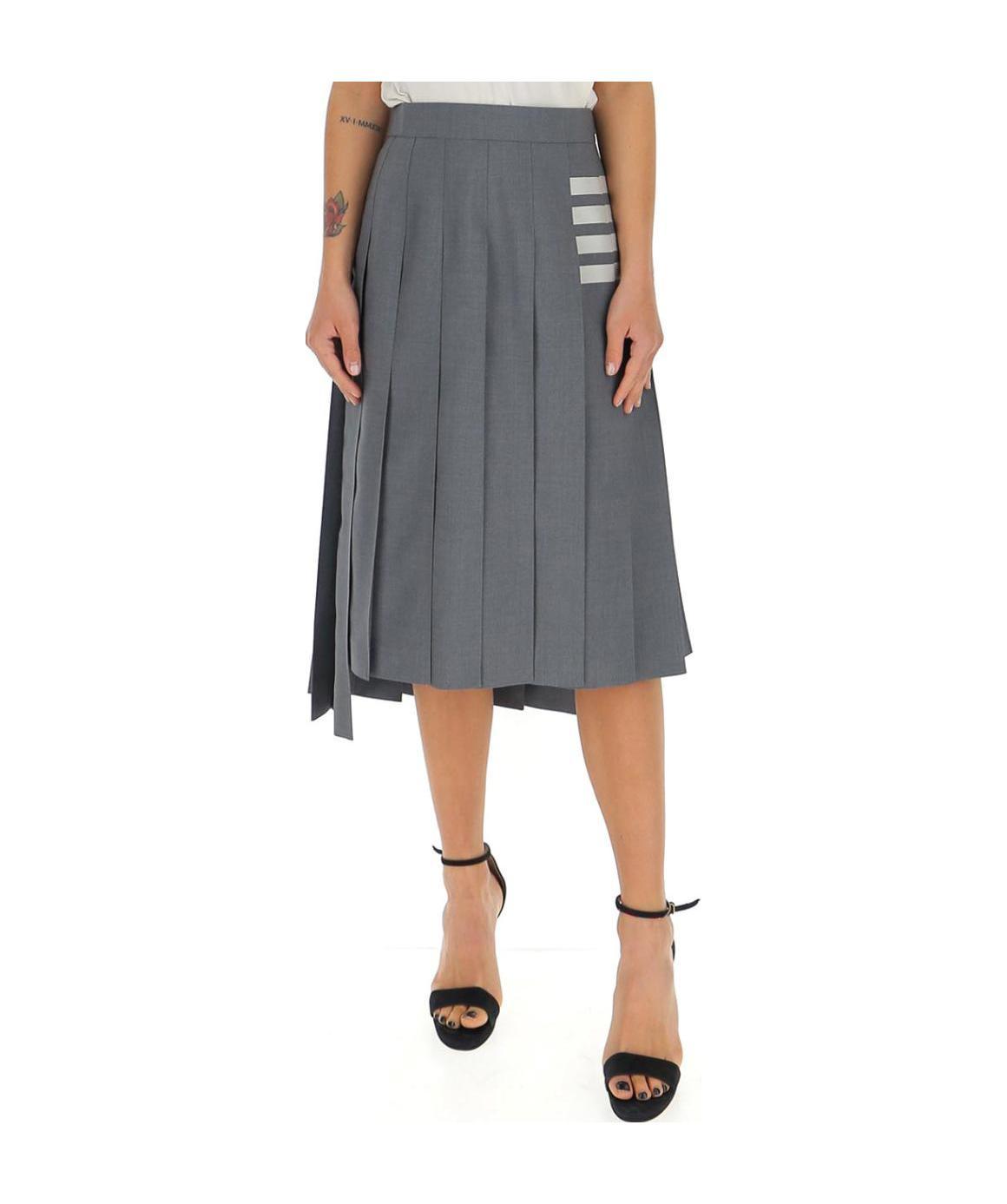Thom Browne Gray Plain Weave 4-bar Pleated Midi Skirt In Gray