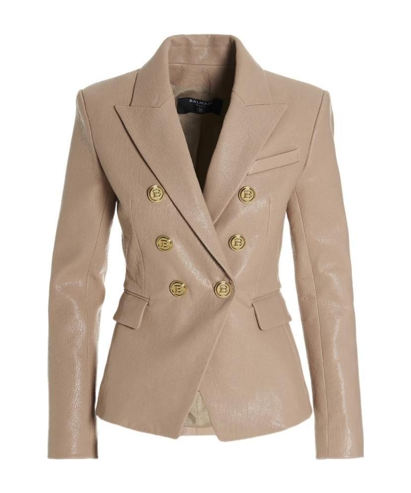 Balmain Bubble Leather Jacket In Nude
