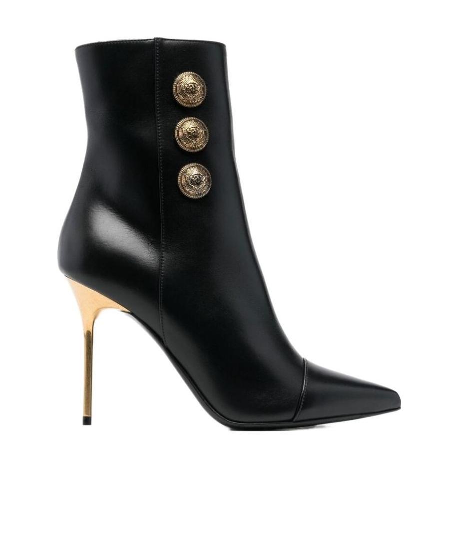 Balmain Women's Pointed Toe Logo Accent High Heel Ankle Booties In Black