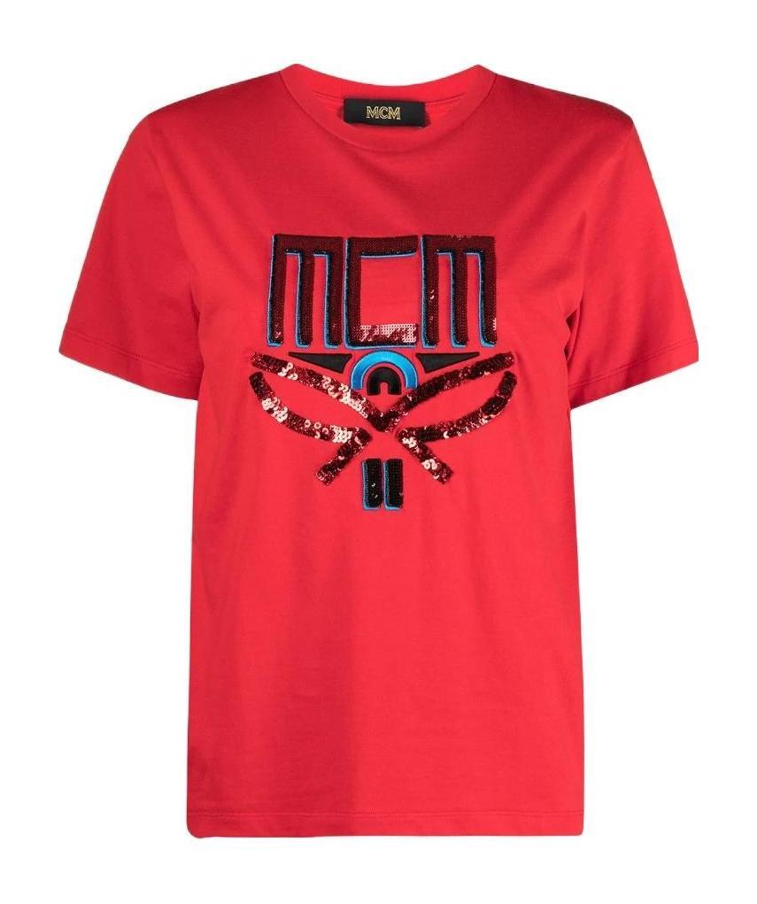 Mcm Sequin-logo T-shirt In Red