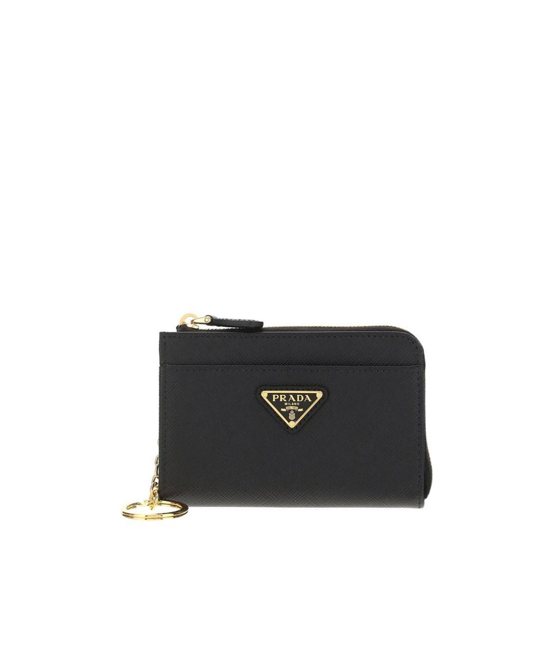 Shop Prada Saffiano Keychain In Black