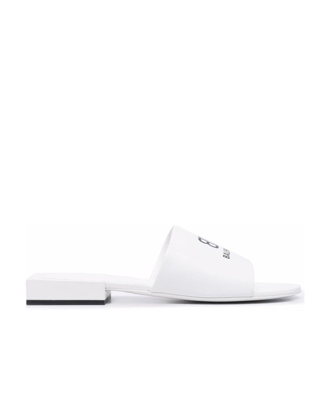 Balenciaga Box Mule Leather Sandals In White