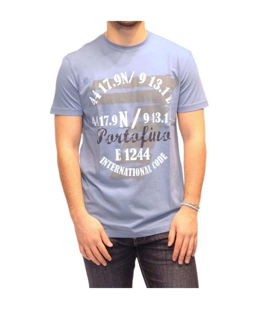 Ea7 Printed Round-necked T-shirt In Blue