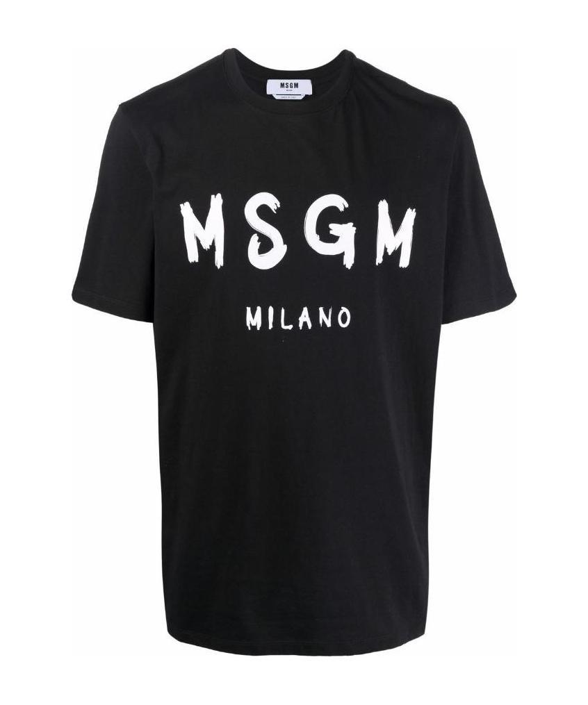 Msgm Cotton T-shirt With Front Printed Logo In Black